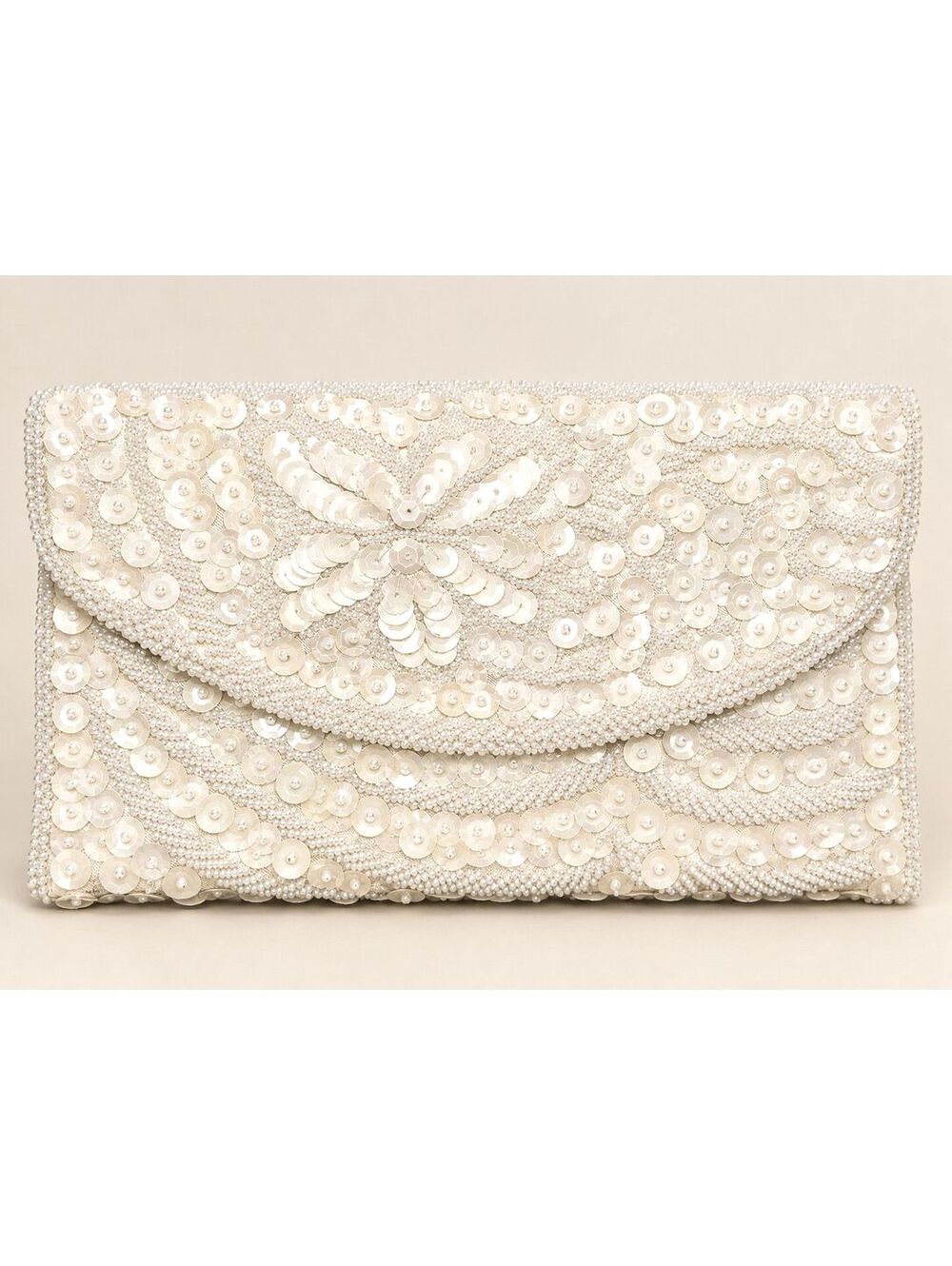 Vintage Ivory Sequin Evening Bag, Beaded Clutch Purse